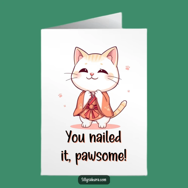 Free Printable Congrats Card: Cat Kimono Bow Downloadable Gift
