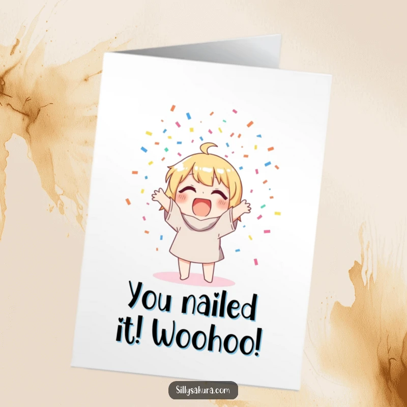 Funny Free Printable Congratulations Card showing a character showering the world with confetti, symbolizing exuberant success and joyous moments.