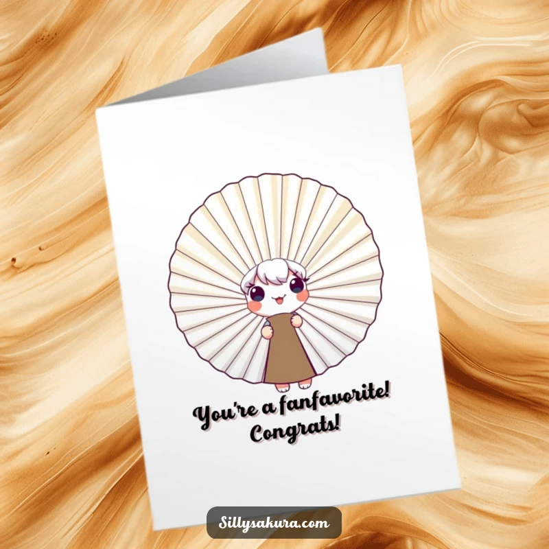 Funny Free Printable Congratulations Card where a character peeks from a giant smiling fan, adding a playful congratulatory element.