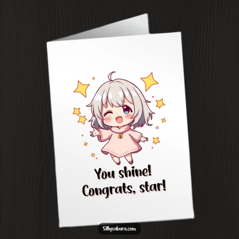 Funny Free Printable Congratulations Card depicting a character skillfully juggling sparkling stars, perfect for celebrating achievements.