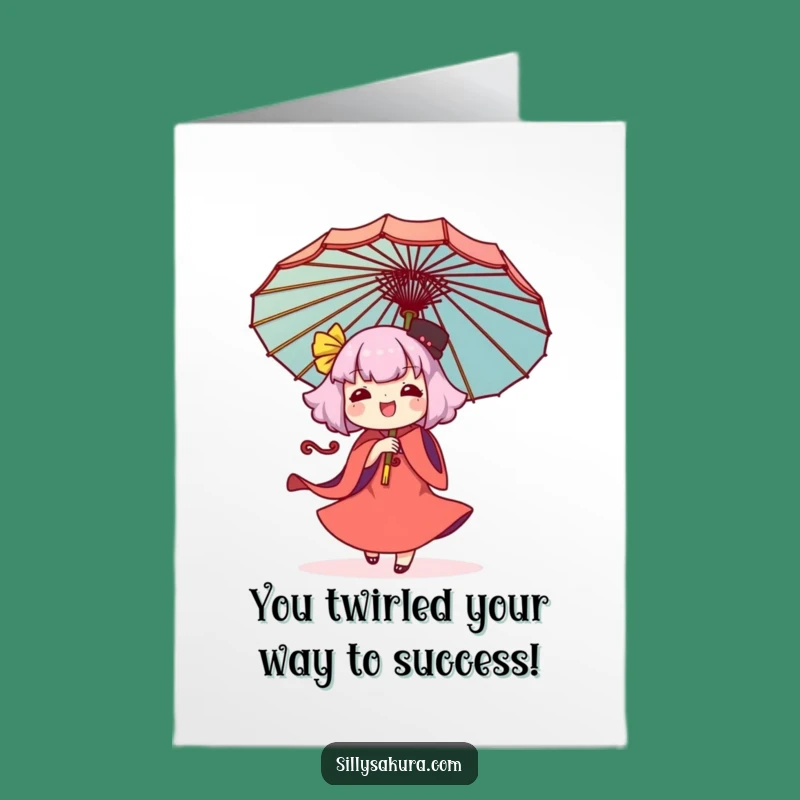 Free Printable Congratulations Card: Kawaii Umbrella Dancer, Downloadable Joyful Gift