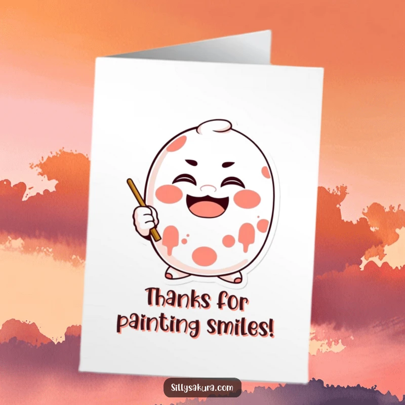 Funny Free Printable Daruma doll character applying a cheerful smile, conveying sincere and happy thanks.