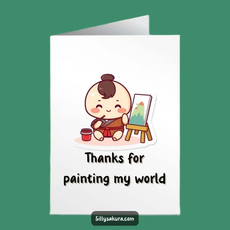 Free Printable Thank You Card: Kawaii Painter, Express Gratitude Downloadable Art