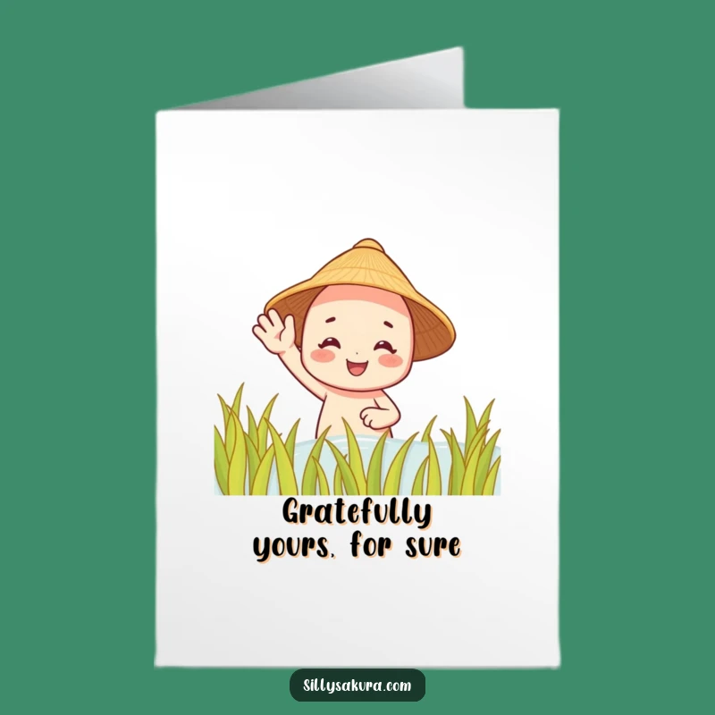 Free Printable Thanks Card: Waving Farmer, Rice Paddy Charm, Easy Downloadable Gift!