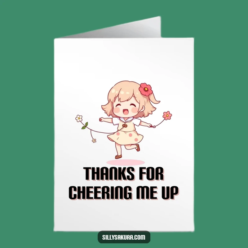 Free Printable Thank You Card: Skipping Character, Floral Downloadable Thank You with Joy