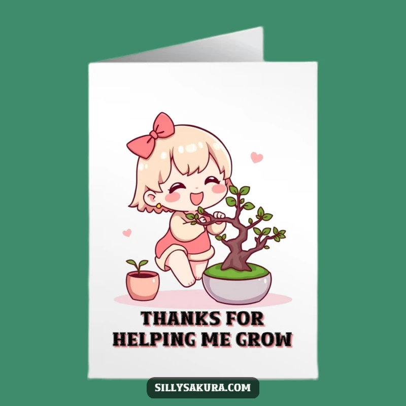 Free Printable Kawaii Bonsai Card: Funny Thank You Downloadable Gift