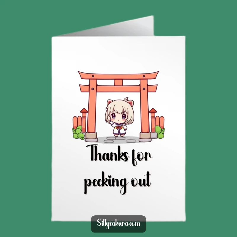 Free Printable Thank You Card: Curious Torii Gate Peeker Download
