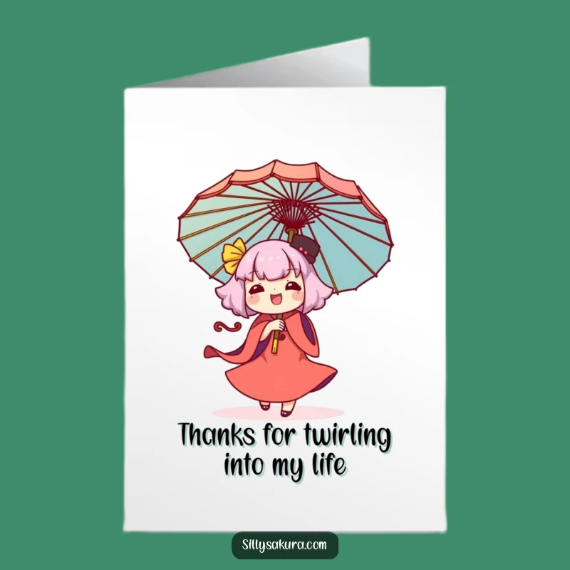 Free Printable Thank You Card: Kawaii Umbrella Spinner, Express Gratitude Downloadable