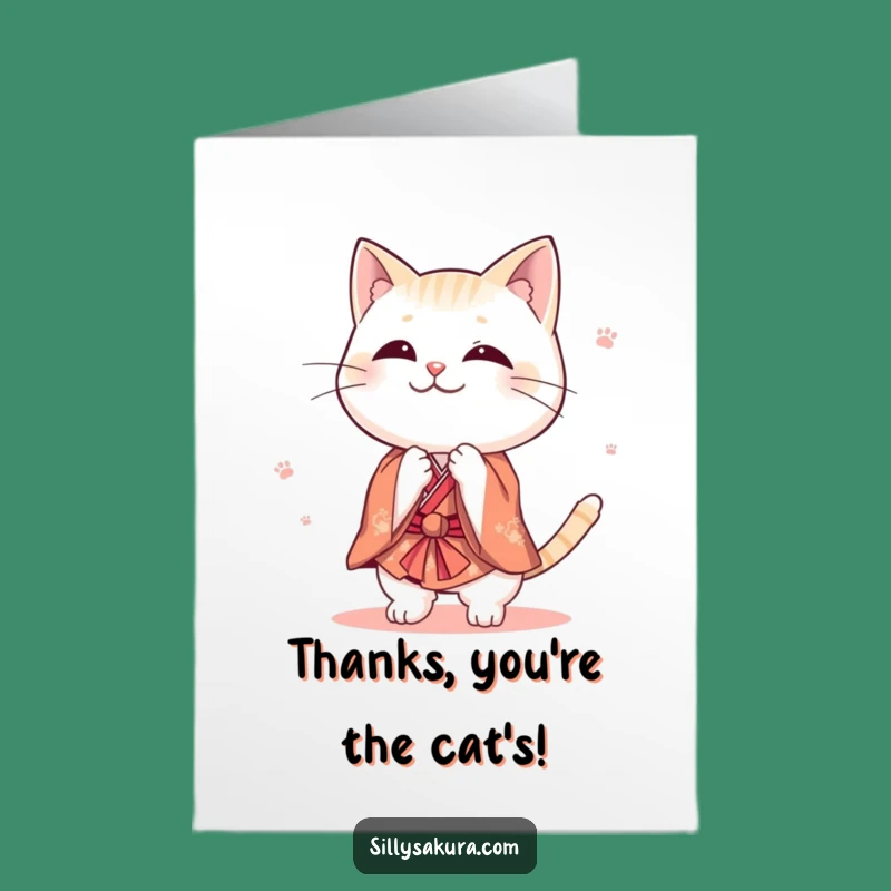 Free Printable Thank You Card: Cat Kimono Bow Downloadable Gift