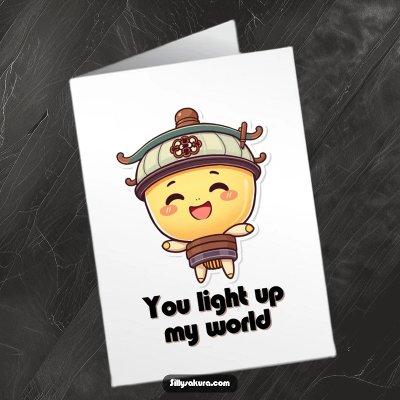 Funny Free Printable Thank You Card with a charming lantern character bobbing happily, conveying sincere thanks.