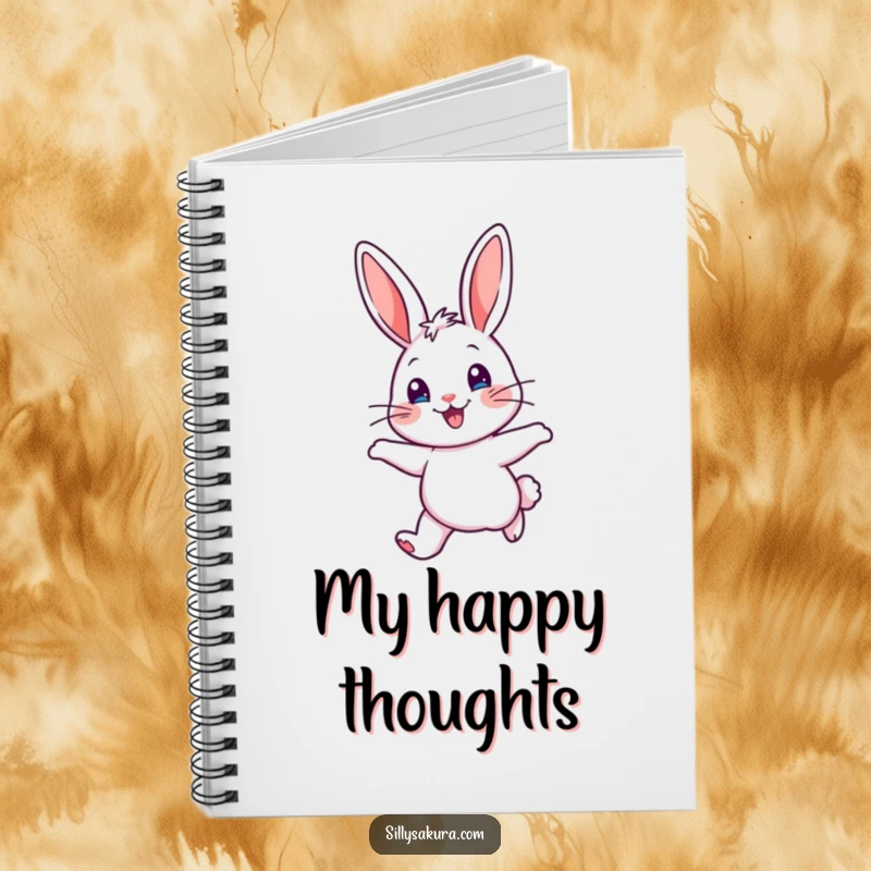 Funny Notebook cover featuring a cheerful rabbit with perked ears, hopping with delight, ready to capture your thoughts.