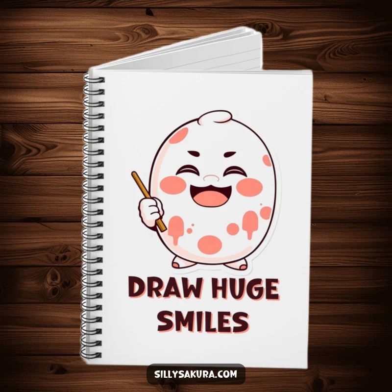Funny Daruma Notebook with a character doll painting a smile, inspiring creativity and positivity.