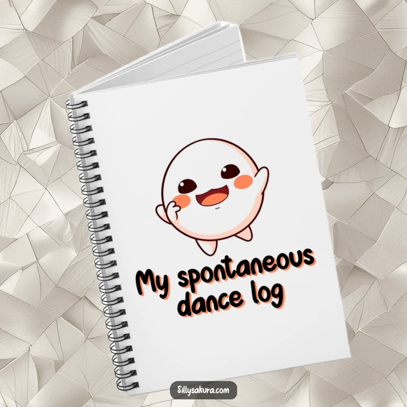 Funny Floating Daruma Notebook cover with a Daruma doll character joyfully dancing while floating, ready for your ideas.