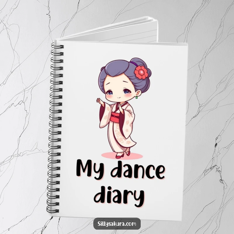 Funny geisha dancer notebook with a tiny character gracefully dancing, perfect for jotting down humorous thoughts.