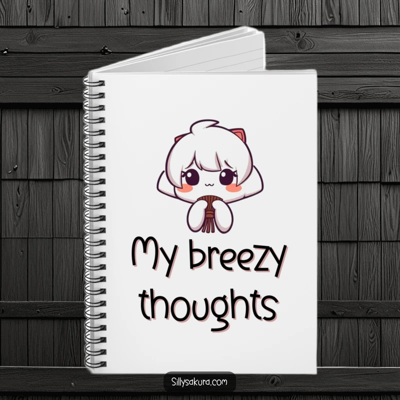 Funny notebook with a stylized Japanese fan character opening and closing with a flourish, ready for elegant notes.