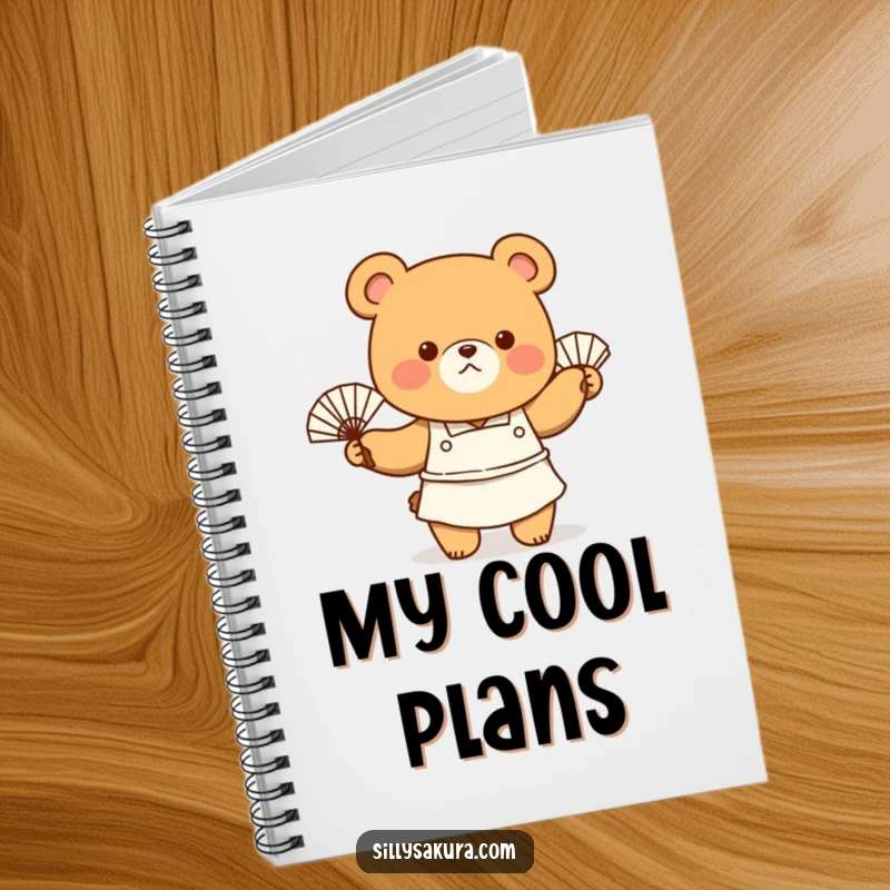 Funny Notebook cover with a tiny bear chef in an apron, enthusiastically fanning themselves, ready for culinary notes.