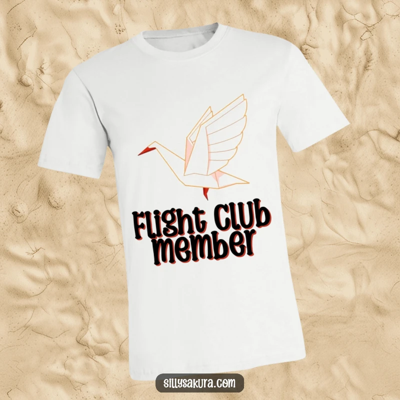 Funny Origami T-Shirt featuring a paper crane character in the elegant motion of taking flight.