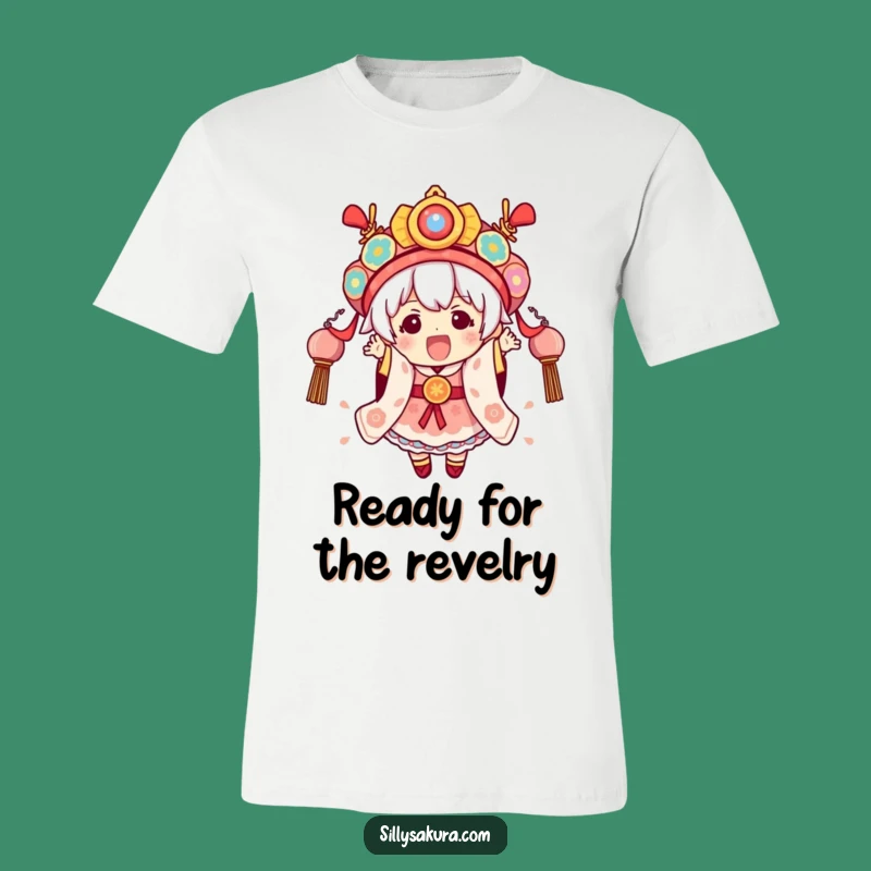 Funny Festival Kawaii T-Shirt - Excited Character in Elaborate Attire