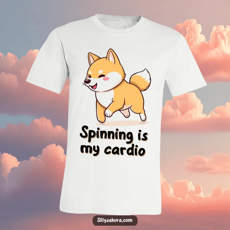 Funny Shiba Inu T-Shirt: A playful Shiba Inu character in a comical chase after its own wagging tail, showcasing pure joy.