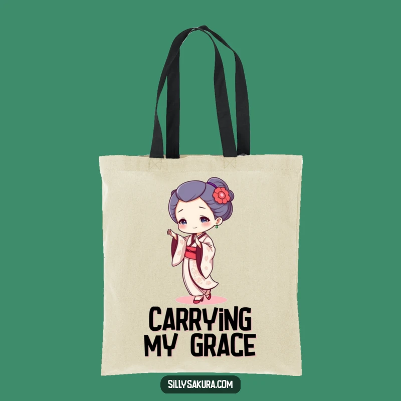 Funny Geisha Dancer Tote Bag: Carry Your Essentials with Tiny Character's Graceful Humor!