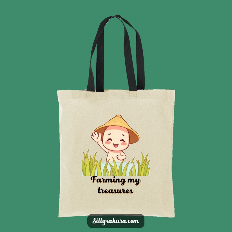 Funny Rice Paddy Character Tote Bag - Cheerful Waving Bag